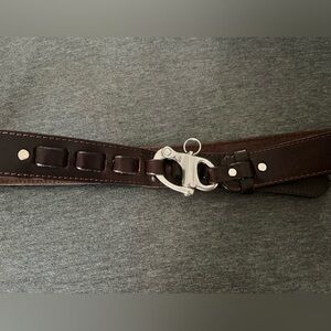 Cellar Leather Snap Shackle Hook Leather Sailing Belt 45”Lx1 1/2”W brown vintage